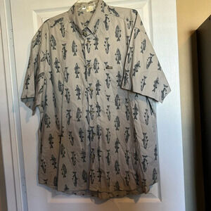 Columbia men’s tan vintage fish short sleeve button down shirt size XL